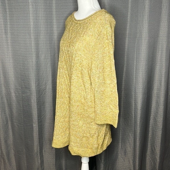 CJ BANKS 1X MUSTARD GREEN LONG SLEEVED KNIT SWEATER - Picture 3 of 6